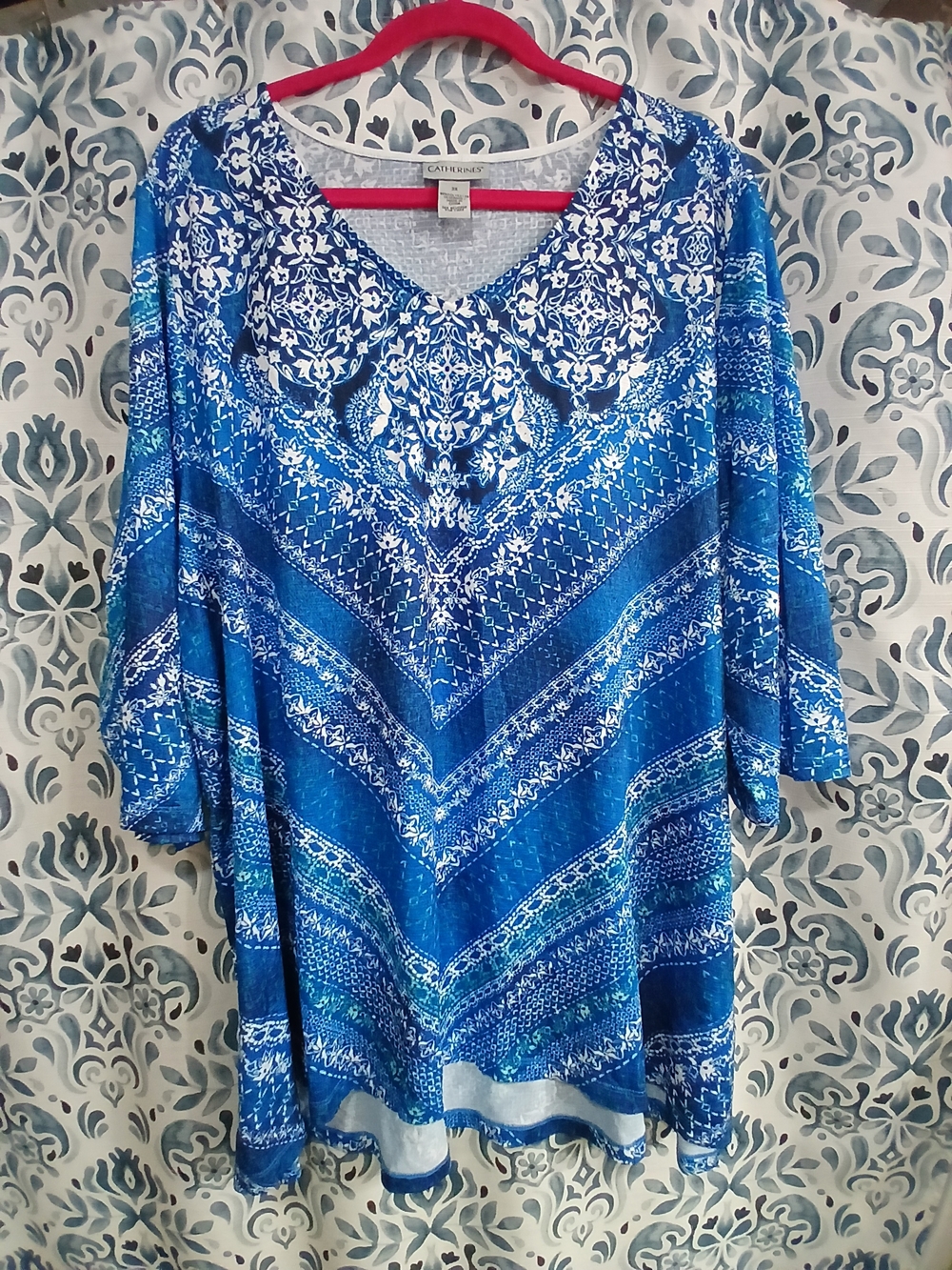 Catherines Blue Multi-Pattern V-Neck Women's Tunic